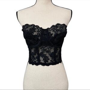 Vintage Fleur de Lace by Smoothie Black Lace Bustier Bra 32B